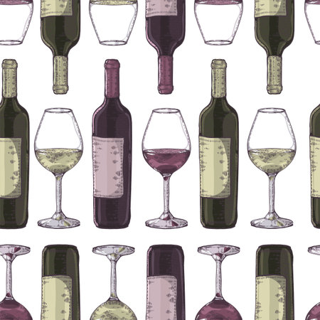 Seamless pattern with wine glasses and bottles.のイラスト素材
