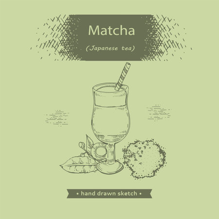 Hand-drawn sketch fresh matcha drink, vector illustration.のイラスト素材