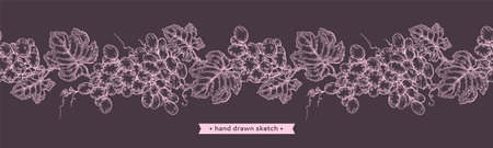 Bunch of grapes on the violet background.Detailed hand-drawn illustration.のイラスト素材