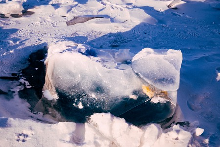 Blocks of ice gleaming in the sun. Arctic winter background. ice texture