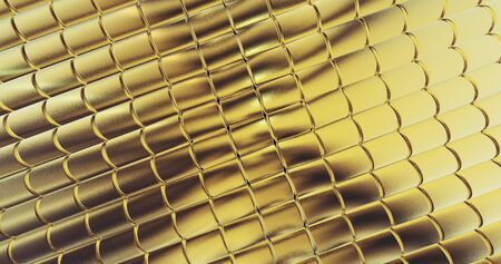 Golden foil tiles texture background. Digital 3d surface.の写真素材