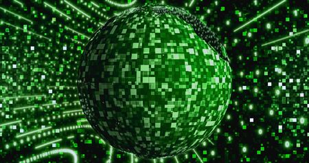 Neon Digital binary background with rotating Planet earth. animation for network, big data, data center, digital event. 3D illustrationの写真素材