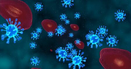 Coronavirus cells. Animation group of viruses that cause respiratory infections. 3D rendering, 3D illustrationの写真素材