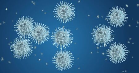 Coronavirus cells. Group of viruses that cause respiratory infections under the microscope. 3D...