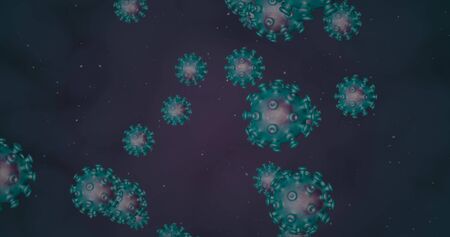 Coronavirus cells. Group of viruses that cause respiratory infections under the microscope. 3D...