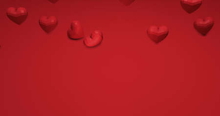 Romantic cute falling polygonal hearts. Valentines Day. wedding event background. 3D rendering 3D...