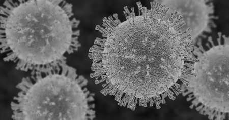 3d simulation of corona virus. Artistic rendering of electron microscope visualization. High quality 4k footageの写真素材