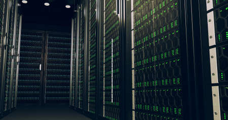 Digital information travels through fiber optic cables through the network and data servers behind...