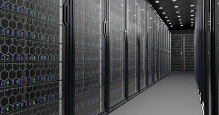 Digital information travels through fiber optic cables through the network and data servers behind...