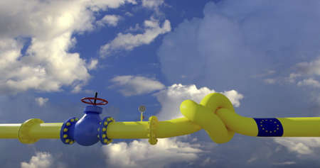 Gas pipeline, gas crisis in Europe, Equipment of the gas energy station 3D renderingの写真素材