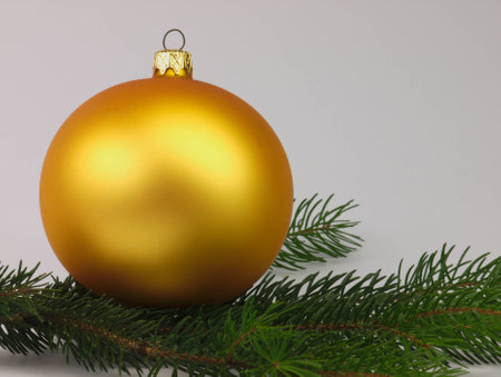 Golden bauble Christmas Tree with green twig.の写真素材
