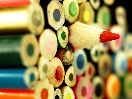 Wooden crayons. Different than other.  Multicolored surface.の写真素材