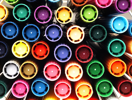 Colorful school markers, everyone is different.  Background color variation.の写真素材