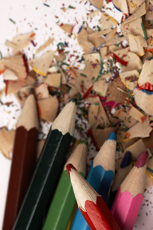 Colorful wooden pencils. Artistic mess on the table.の写真素材
