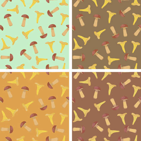 Cute Seamless Mushroom Pattern. Bay bolete (imleria badia) and golden chanterelle (cantharellus cibarius). Perfect for your wallpaper, fabric, website.のイラスト素材
