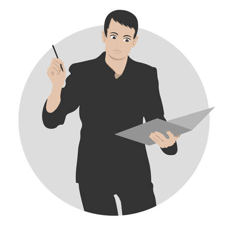 Handsome businessman holding a pen and a document folder.のイラスト素材