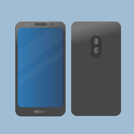 Realistic vector smartphone with blank blue screen. Front and back. Illustration for printing, web, game or application mockup.のイラスト素材