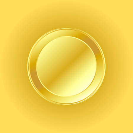 Vector illustration of shiny golden coin on square background. Coin is blank and editable.のイラスト素材