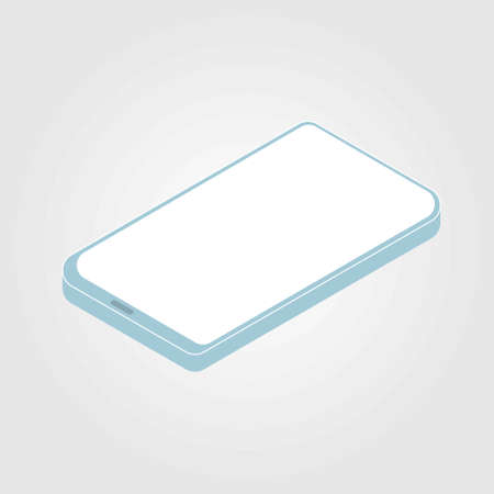Vector illustration of simple isometric phone with blank white screen. Smartphone mockup. Perfect graphic for website, social media, banners, advertisement. Gray gradient background.のイラスト素材
