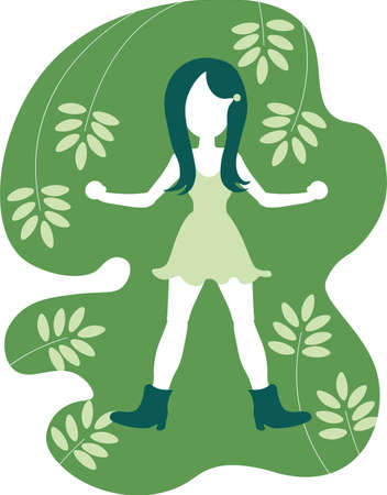 Green girl. Let's go vegan! Road to healthy lifestyle.のイラスト素材