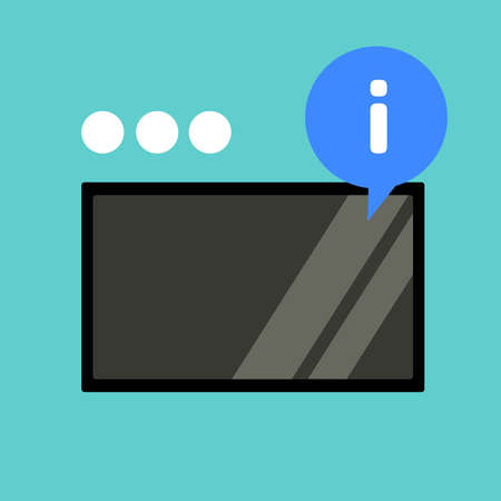 Tv or computer screen with white loading bar and information speech bubble. Problems with technology, repairing, reading instruction manual. Problem solving. Vectorのイラスト素材