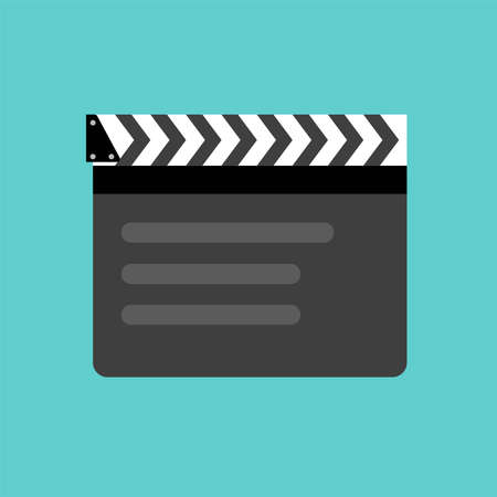 Closed clapper board icon. Teal blue square background. Vector illustrationのイラスト素材