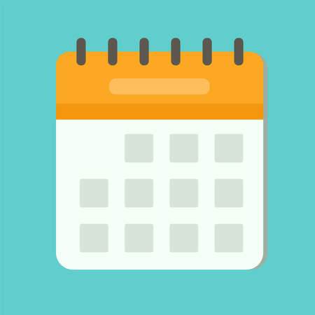 Simple vector calendar illustration. Square icon on teal background. Orange calendar, business planner, organizer. Vectorのイラスト素材