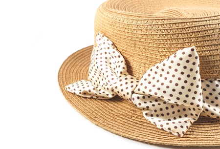 Straw hat with ribbon on white background の写真素材