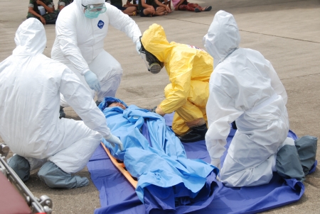 CHONBURI - JUNE 25   Practicing radiological and chemicals casualty prepare for the officer about the Disaster Management on June 25,2013 in Chonburi,Thailand のeditorial素材