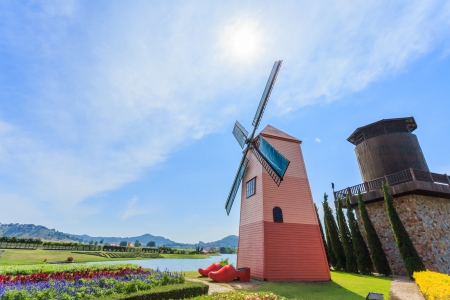 Windmill on a farmの写真素材