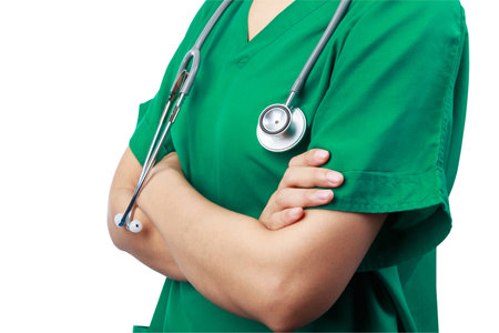 Doctor with a stethoscope isolated on white background.Clipping pathの写真素材