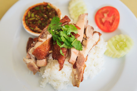 Grilled chicken with Rice and spicy sauce.Thai foodの写真素材