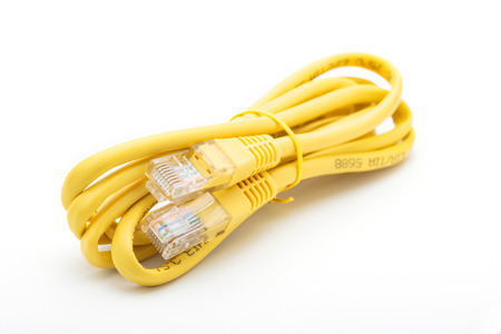 Telecommunication cable RJ45 on white background