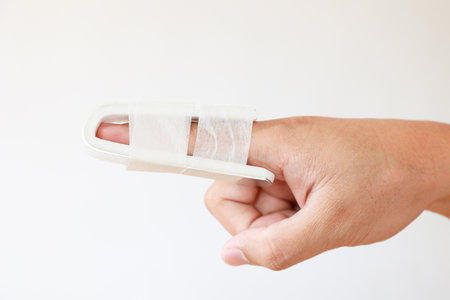 Finger injuries,finger splint, finger straight with orthopedic device.の写真素材