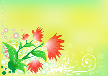 red flowers on green backgroundのイラスト素材