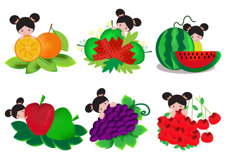 Cute girl with fruits.のイラスト素材