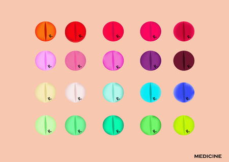 Multicolored pills in pink background.のイラスト素材