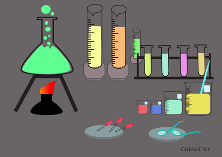 Glassware, chemicals, materials, and scientific experiments.のイラスト素材