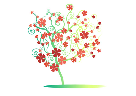 the pattern green tree with red flower on white background , vector ,illustration,imageのイラスト素材