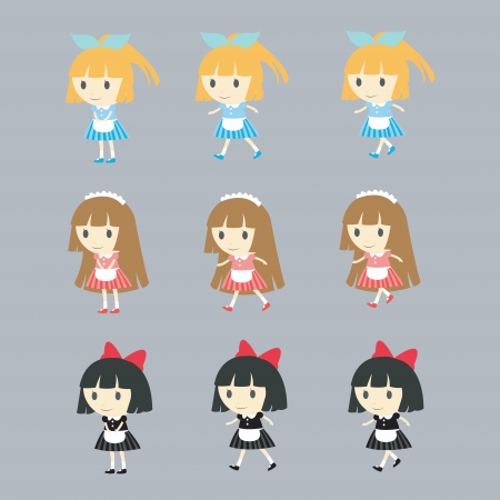 cute maid in various actionsのイラスト素材