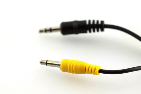 Audio and video jacks on white backgroundの写真素材