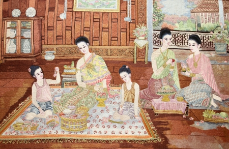 Vintage embroidery on hand made art of tradition  Thailand style on fabricのeditorial素材