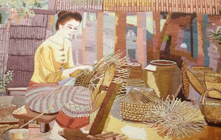 Vintage embroidery on hand made art of tradition  Thailand style on fabricのeditorial素材