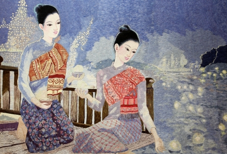 Vintage embroidery on hand made art of tradition  Thailand style on fabricのeditorial素材
