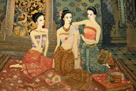 Vintage embroidery on hand made art of  Thailand style on fabricのeditorial素材