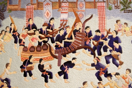 Vintage embroidery on hand made art of tradition  Thailand style on fabricのeditorial素材
