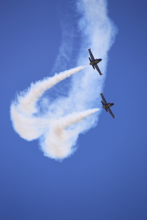 Bangkok - March 23: The acrobatic team Breitling Jet Team perform at the don mueang airport International Air Show on March 23, 2013 in Bangkok, Thailandのeditorial素材