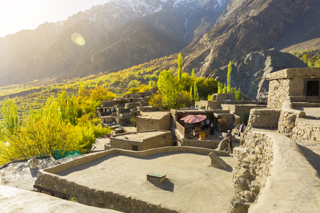 Scenic view of Hunza Valley in summer between the Karakoram Mountain range in Pakistan in the  morning.のeditorial素材
