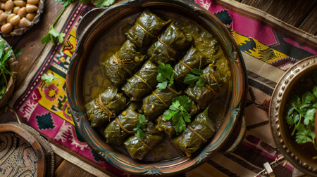 Traditional georgian dolma stuffed grape leaves with meat and riceの素材