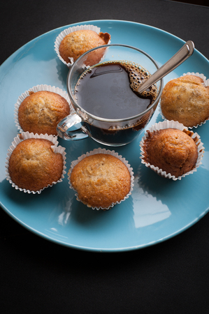 A cup of black coffee with homemade Banana cakeの写真素材